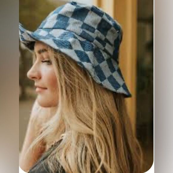 Urban Outfitters Accessories - URBAN OUTFITTERS UO Checkered Bucket Hat Cotton UO-76 Label Blue Check Y2K